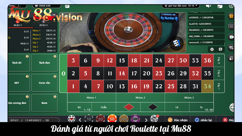 Đánh giá từ người chơi Roulette tại Mu88
