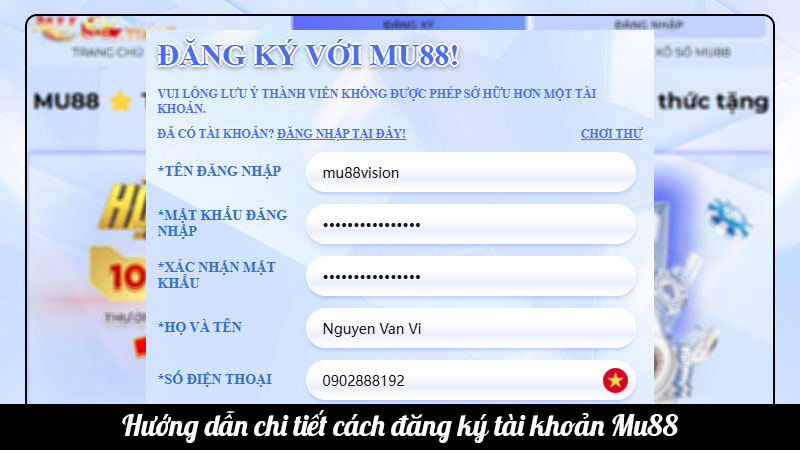 Hướng dẫn chi tiết cách đăng ký tài khoản Mu88